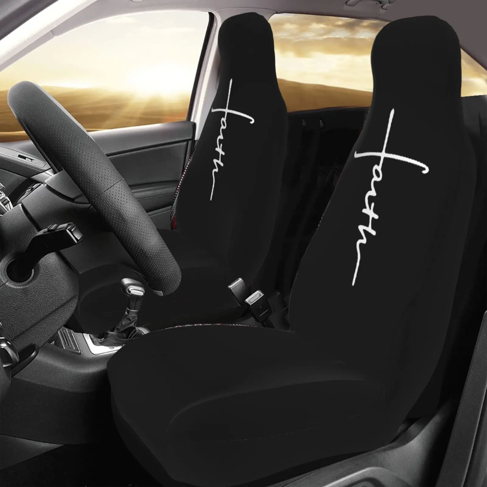 Christian Jesus Themed Printed Pattern Car Seat Cover Anti Fouling Convenient Protective Cover 2-piece Seat Protection Cover