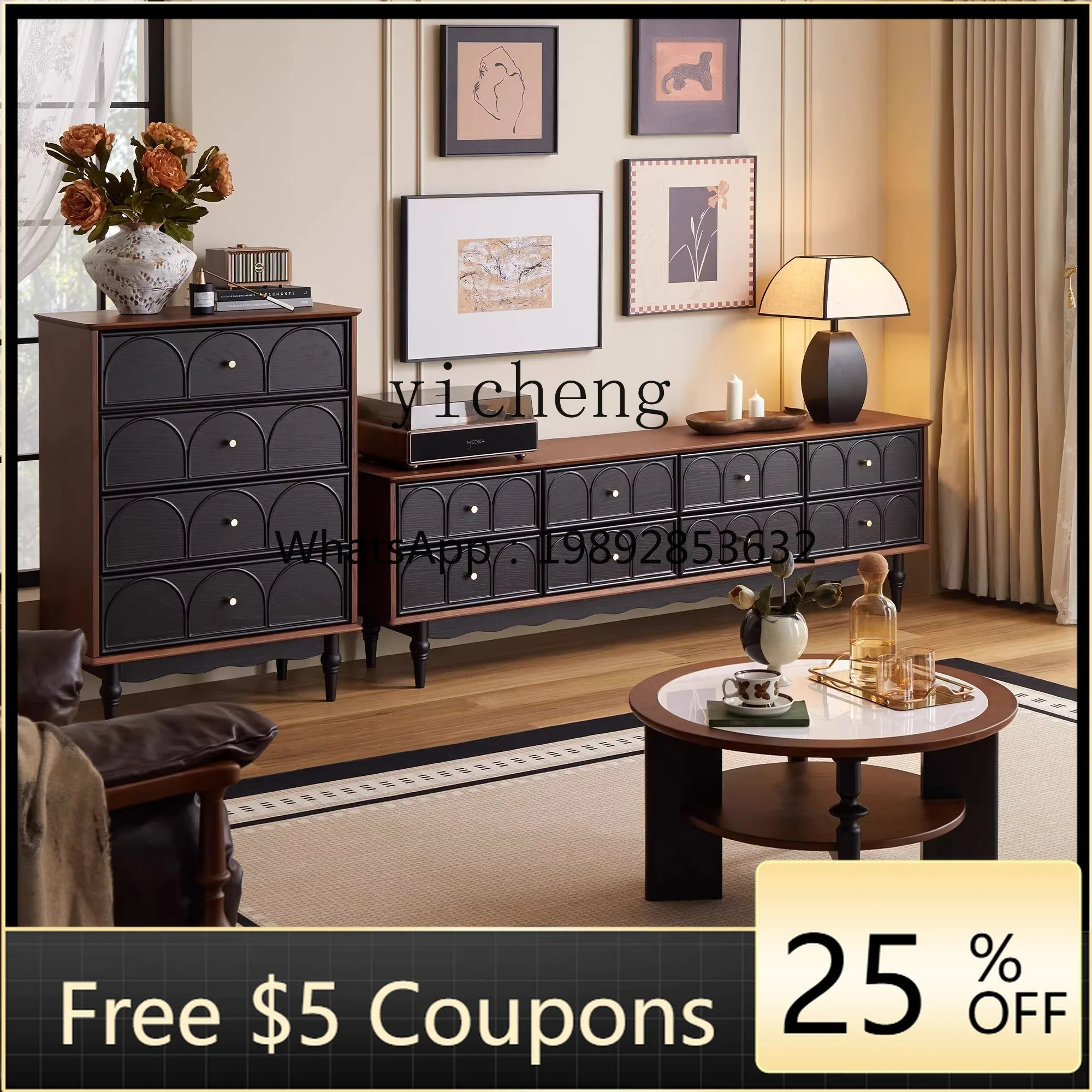 GZ   French retro solid wood TV cabinet, home audio-visual cabinet, floor-to-ceiling integrated storage locker