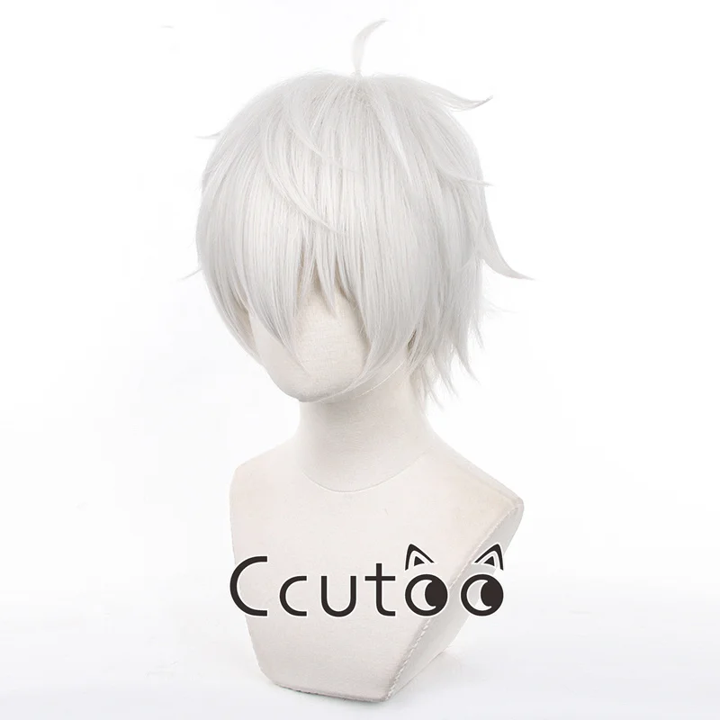 블루 락 세이시로 나기 코스프레 가발 No.11 선수 실버 화이트 30cm 짧은 웨이브 합성 내열성 헤어 가발 + 가발 캡
