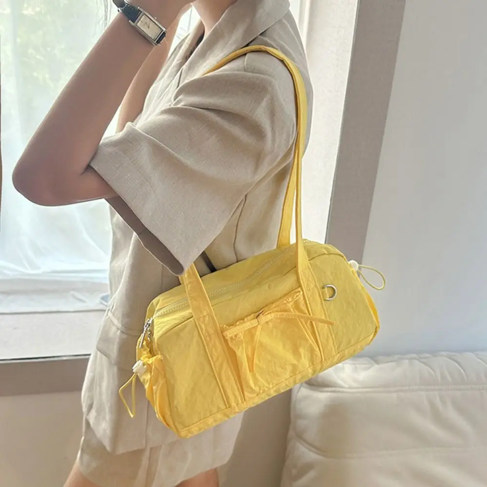

Korean Style Bow Nylon Shoulder Bag Women Handbag Solid Color Boston Bag Large Capacity Tote Bag Travel Storage Bag Outdoor