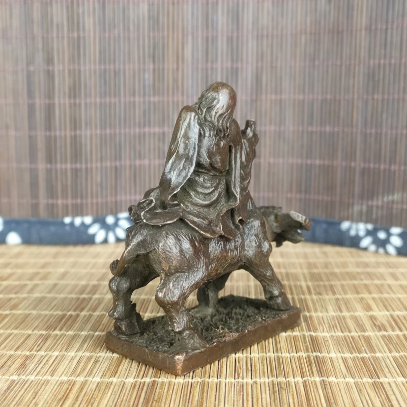Bronze Statue of Lao Tzu Riding a Cow, Vintage Collectible Antique Ornament for Coffee Table