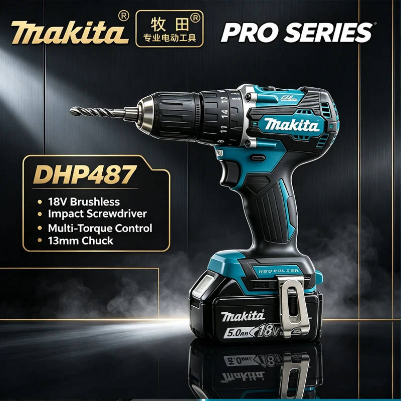 Trapano Avvitatore a Percussione Senza Spazzole Makita DHP487 18V LXT, 40Nm, Mandrino Senza Chiave 13mm, Trapano Elettrico