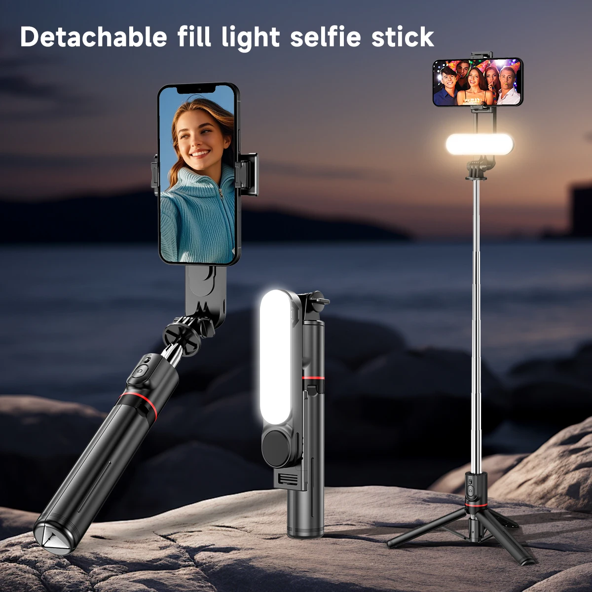 AXNEN L15 Wireless Selfie Stick Tripod Stand Foldable Monopod with Led Light for Smartphones Stable Shooting Portable Travel