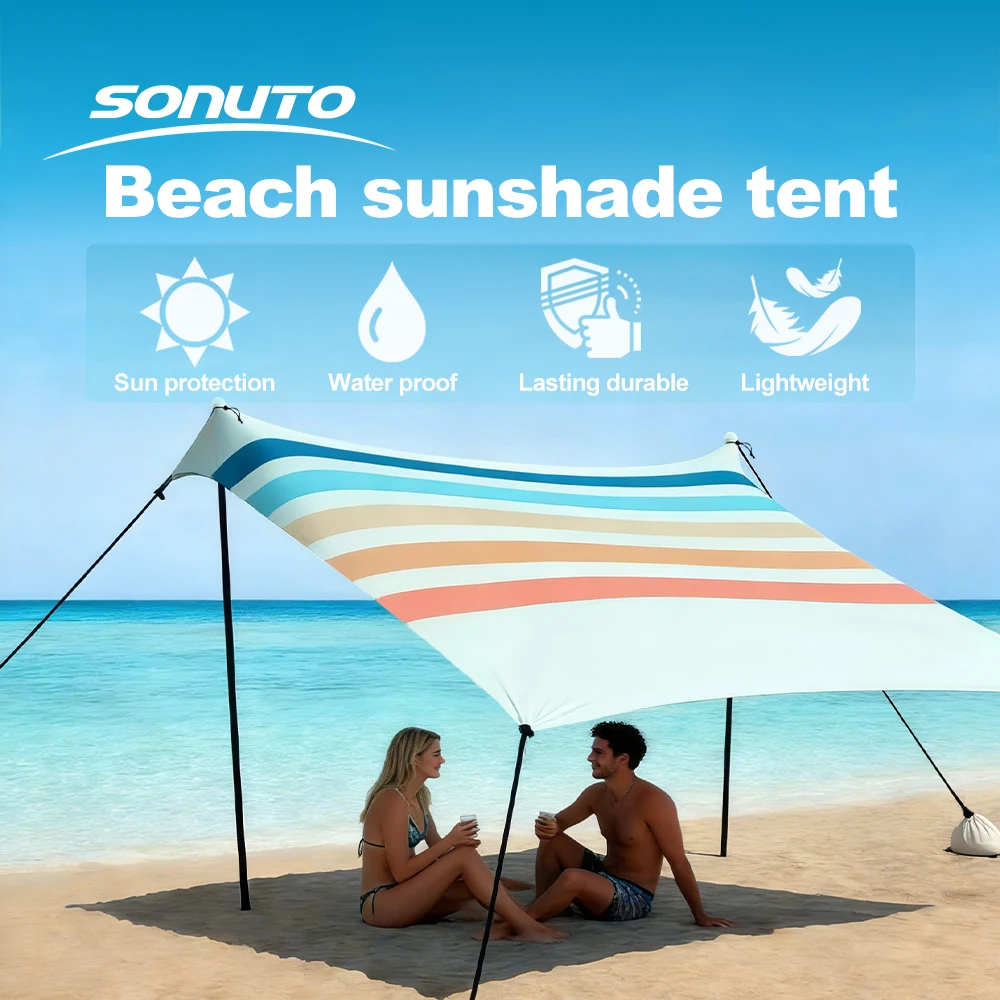UPF50+ Lycra Beach Tent Sunshade Sandbag Anchors Portable Outdoor Canopy for Camping Fishing & Picnic Large Windproof Shelter