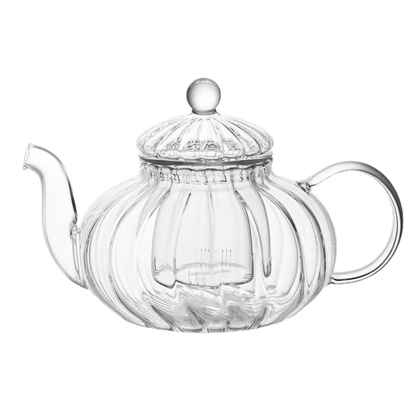 

ABLJ Glass Pot Striped Flower Tea Cup Pumpking Shape Glass Teapot With Infuser Tea Leaf