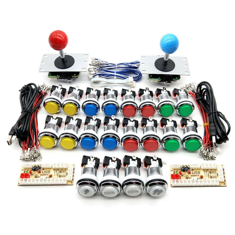 Arcade DIY Kit Part 2X 8 Way Joystick + 16X LED Illuminated Push Buttons + 2 Player + Coin for Raspberry Pi 3B Model