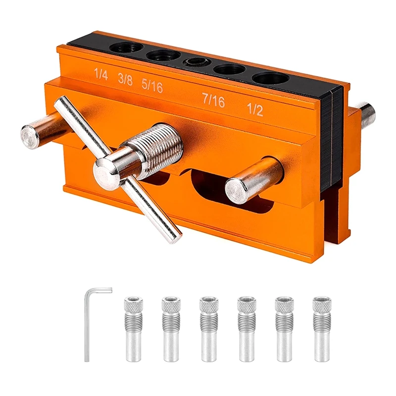 

ABRW-Self Centering Doweling Jig, For Straight Holes, Adjustable Width Woodworking Locator Set With 6 Drill Guide Bushings