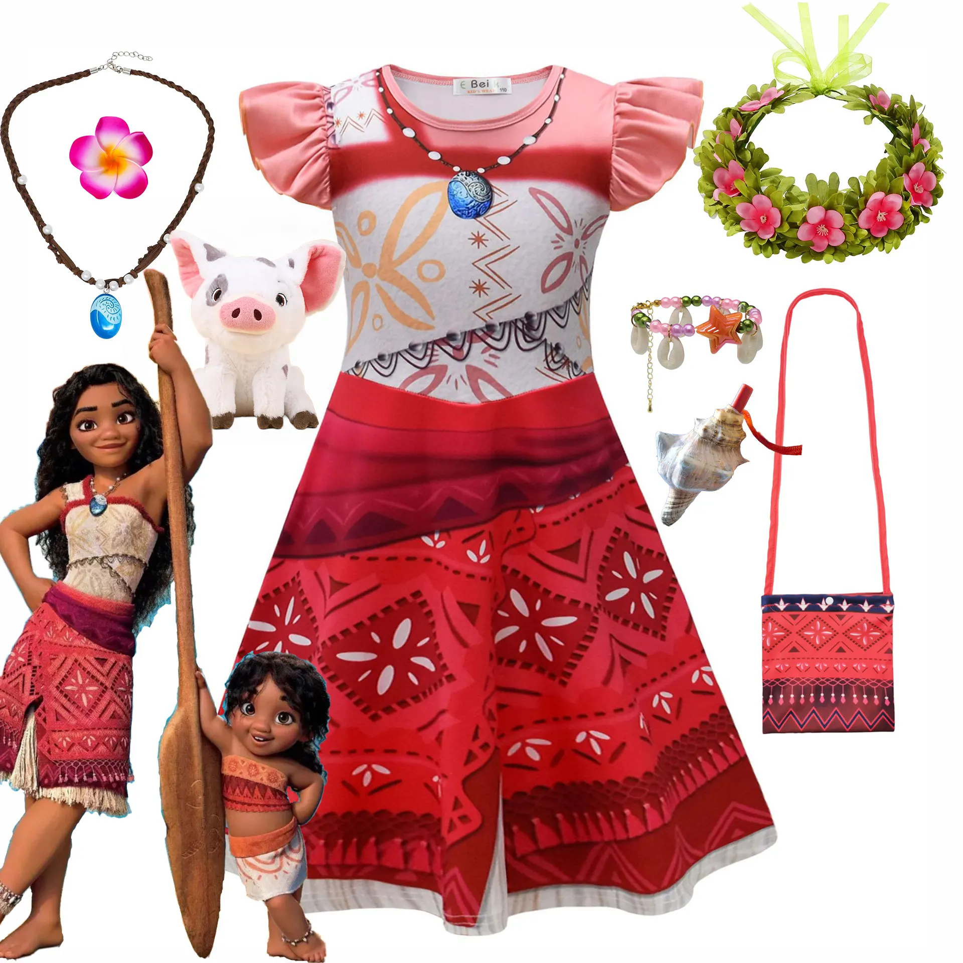 Disney Moana 2 Princess Dress 3D Print Casual Frock for Little Girls Role Play Disneyland Trip New Vaiana Costume Gown  2-10Yrs