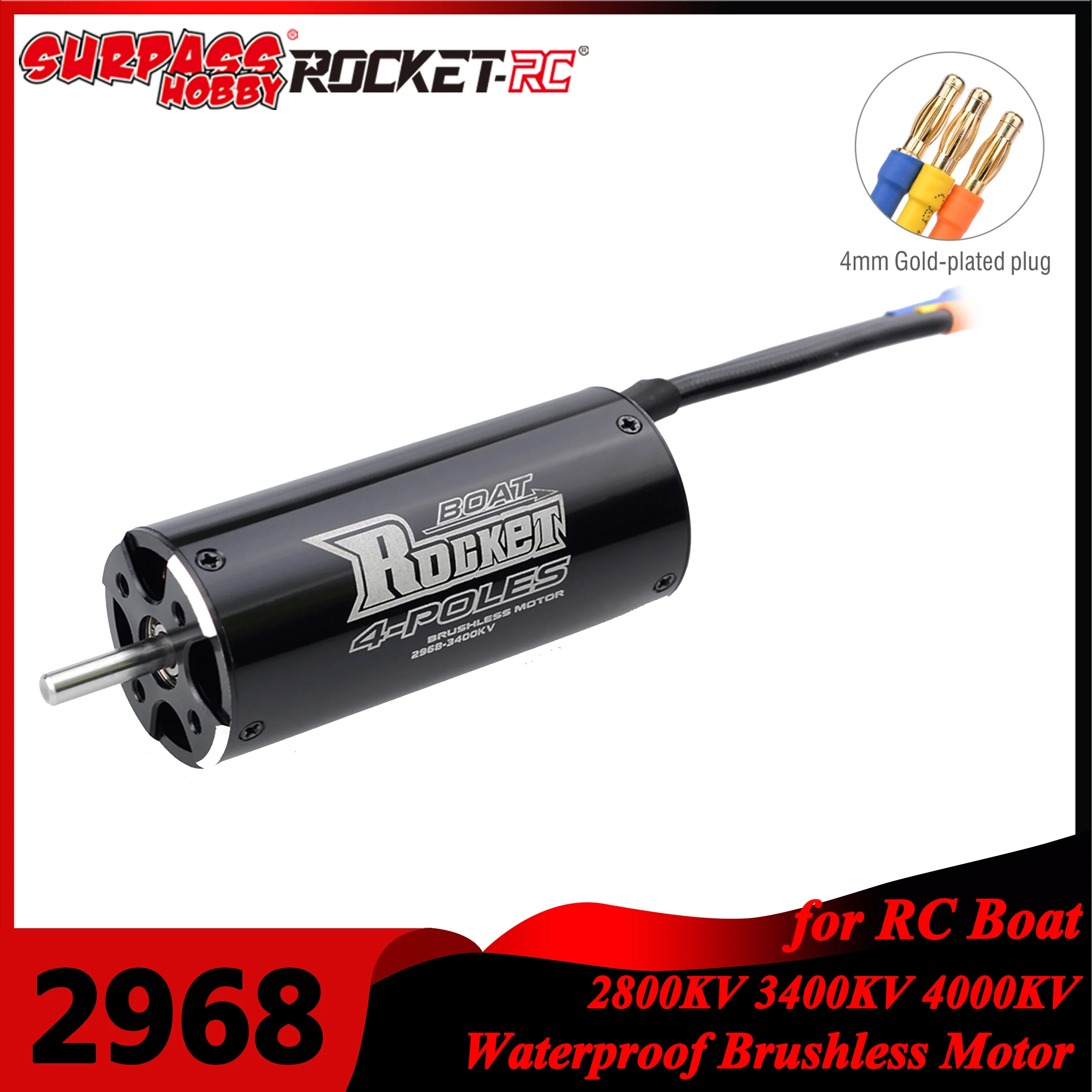 

Surpass Hobby Rocket 2968 2800KV 3400KV 4000KV Waterproof Brushless Motor 3.175 Shaft for 600-800mm RC Boat Feilun FT011 Traxxas