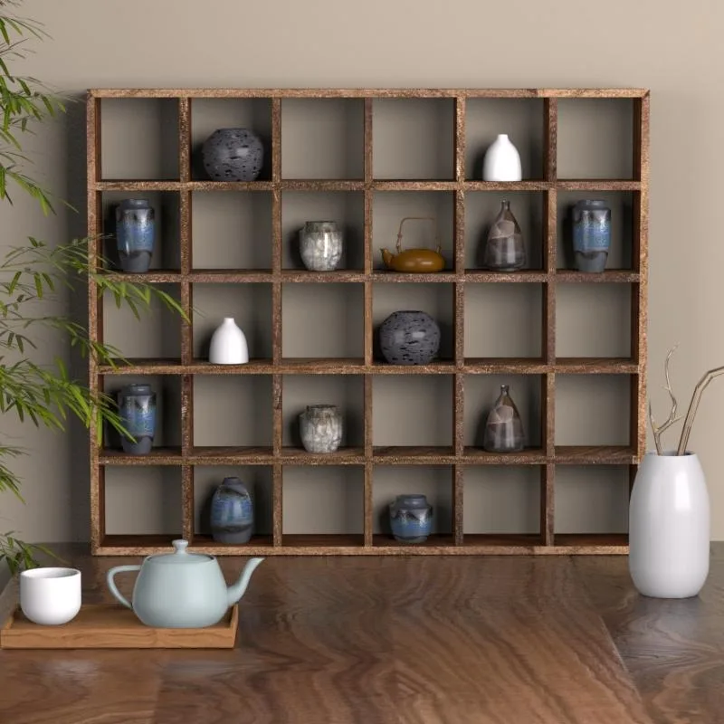 

Solid wood lattice rack, desktop storage rack, living room home, Duobao Pavilion retro display shelf, Bogu rack