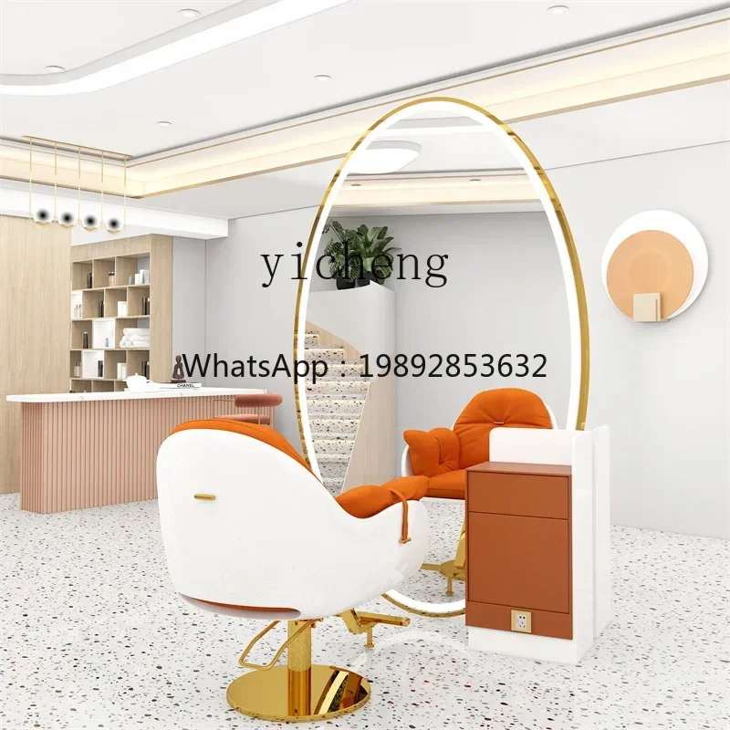JZ-22  Internet celebrity barber shop mirror table single and double-sided hair salon mirror with light cabinet integrated floor
