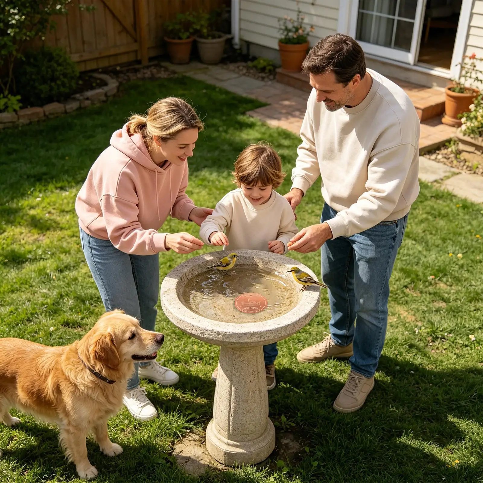 Bird Bath Copper Disk Triple Point Support Ornaments Cleaner Purifier Copper Plate Bird Bath For Ponds Outdoor Garden Deck Patio