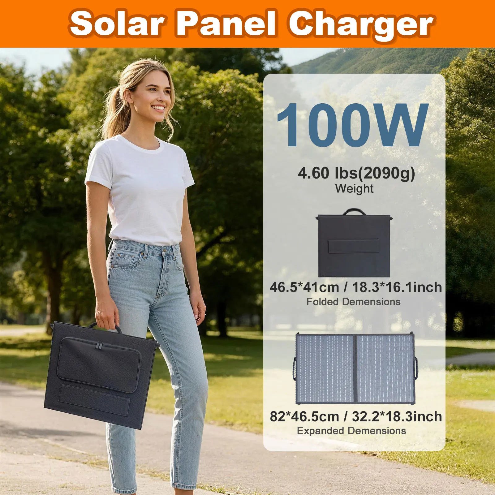 Leaorld 100W Solar Panel Charger, 18V DC 5521 35135 7909 5525 with Kickstands, Clips, 12V Battery Charger, Power Station,RV,Farm