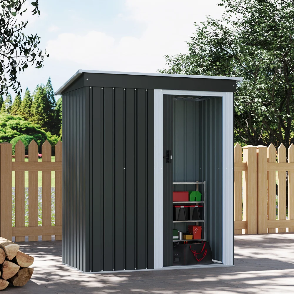 【Breeins】Outdoor Water-Resistant Galvanized Steel Storage Shed with Sloping Roof，Lockable Door for Lawn Patio Backyard