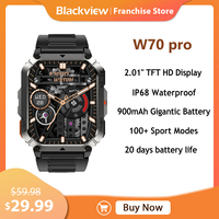 Blackview Sport Smart Watch W70 Pro, 2.01'' Screen Bluetooth Voice Calling Rugged Smartwatch with LED Flashlight Compass, 900mAh