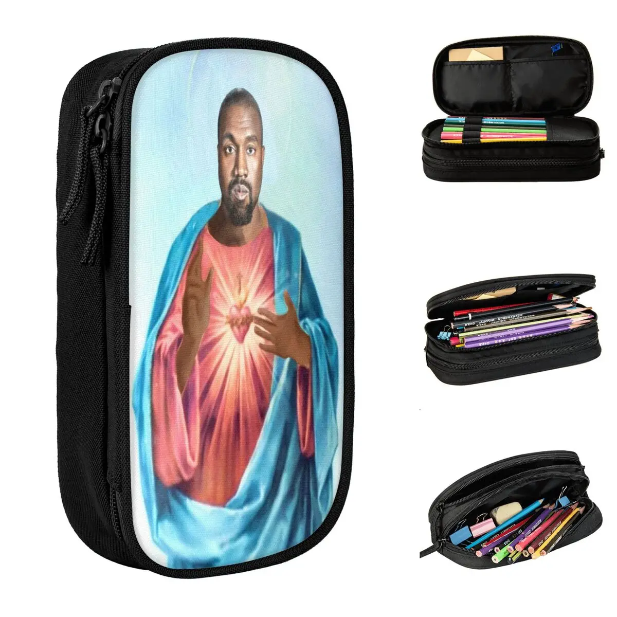 

K-kanyes W-wests Забавные пеналы с мемами Прекрасные сумки-держатели для ручек для студентов Большая вместимость Школьные принадлежности Пеналы на молнии