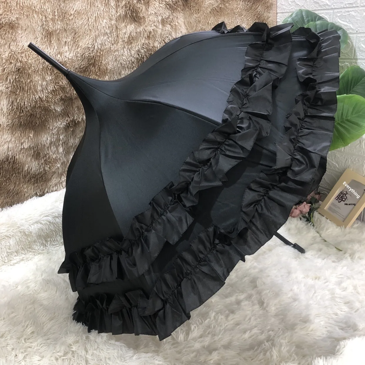 Princ Sle Regenschirm mit langem Griff, UV-Schutz, Spitzenbesatz, sonnen- und regenfestes Polyestergewebe, metallischer Edelstahl