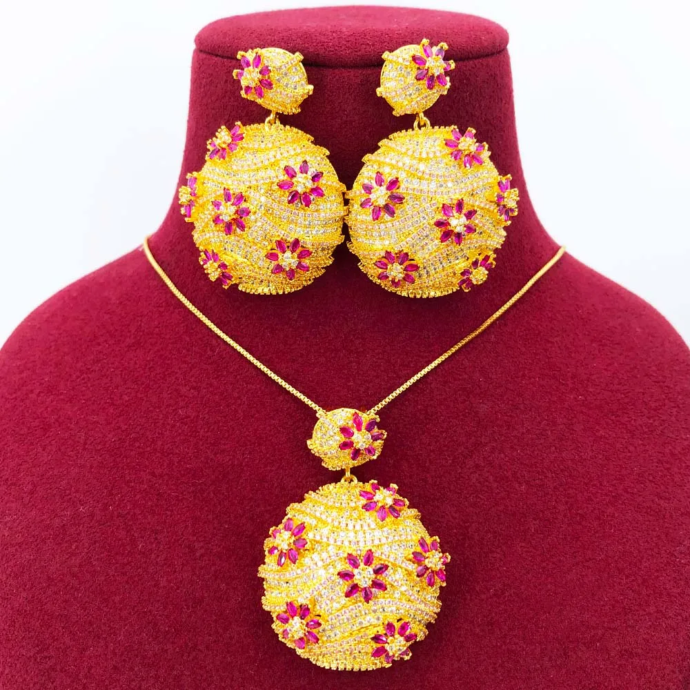 

Missvikki New Original Fashion Round Drop Necklace Earrings Set Geometric Sparkling Women Girl Gift High Quality CZ Accessories