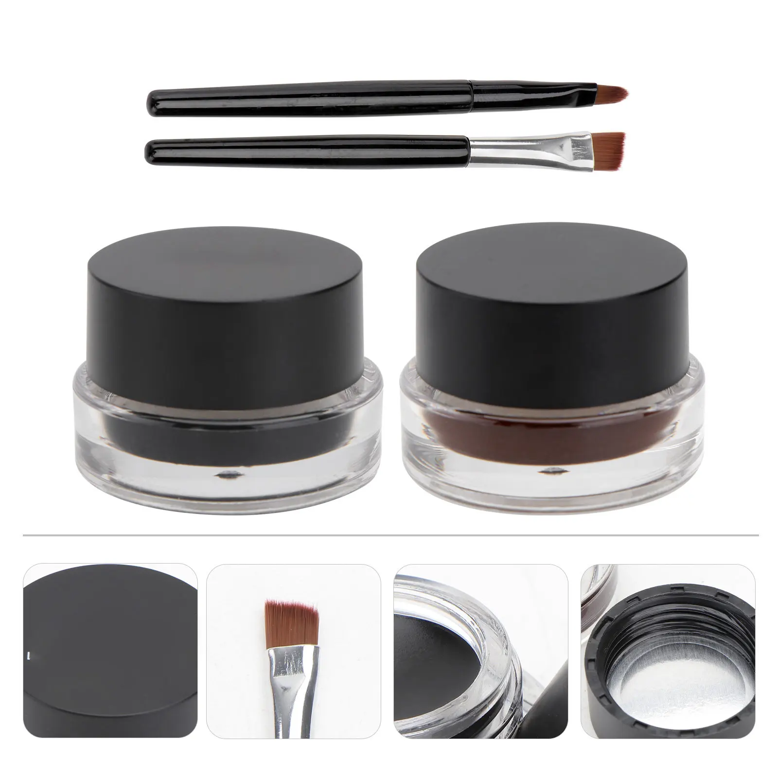 2Pcs Silky Texture Waterproof Eyeliner and Eyebrow Powder Set Matte Eyeshadow Cream Compatible Dramatic Casual Look Glitter