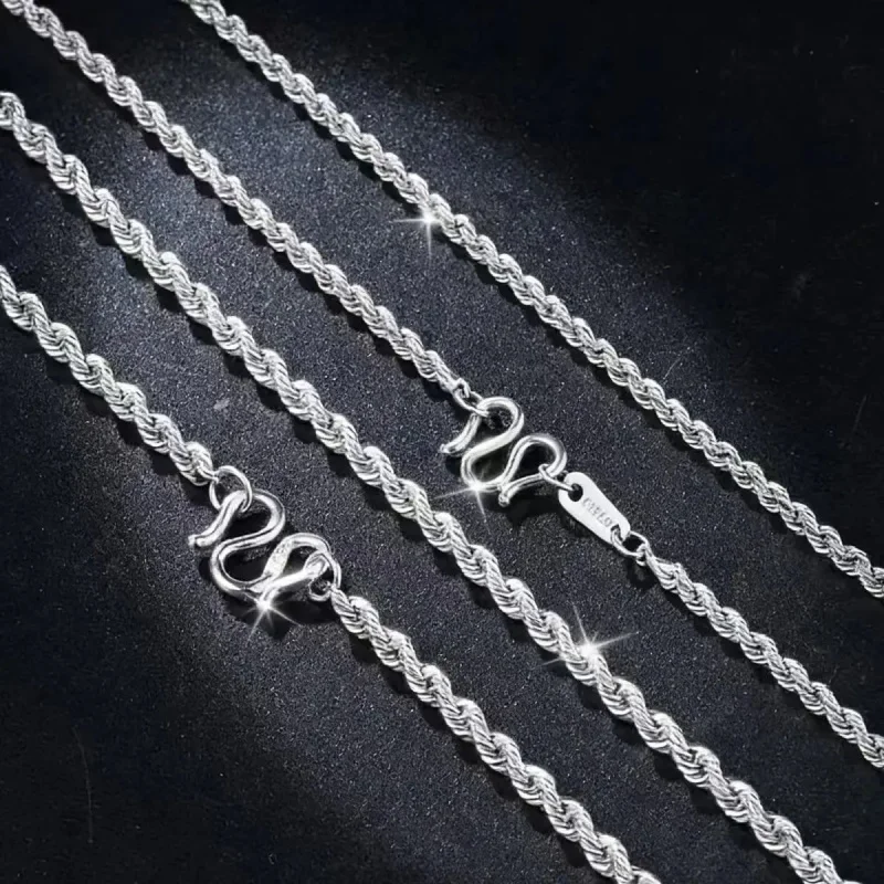 

PT950 Pure Platinum Men's 4mm Fried Dough Twists Necklace Luxury Fashion Boss Collar Chain