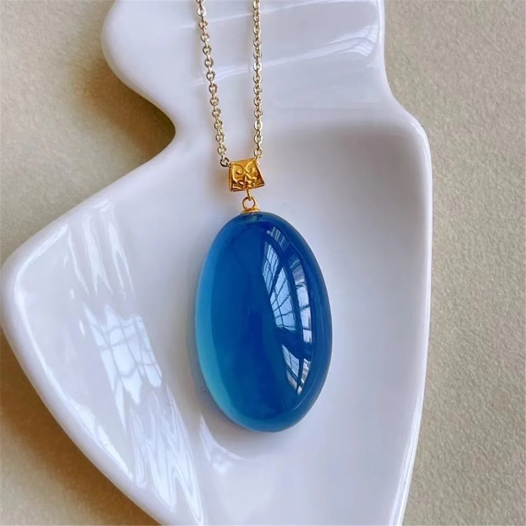 Natural Blue Aquamarine Pendant Necklace 18K Gold For Women Men Gift Beauty Crystal 27x16x12mm Beads Stone Jewelry AAAAA