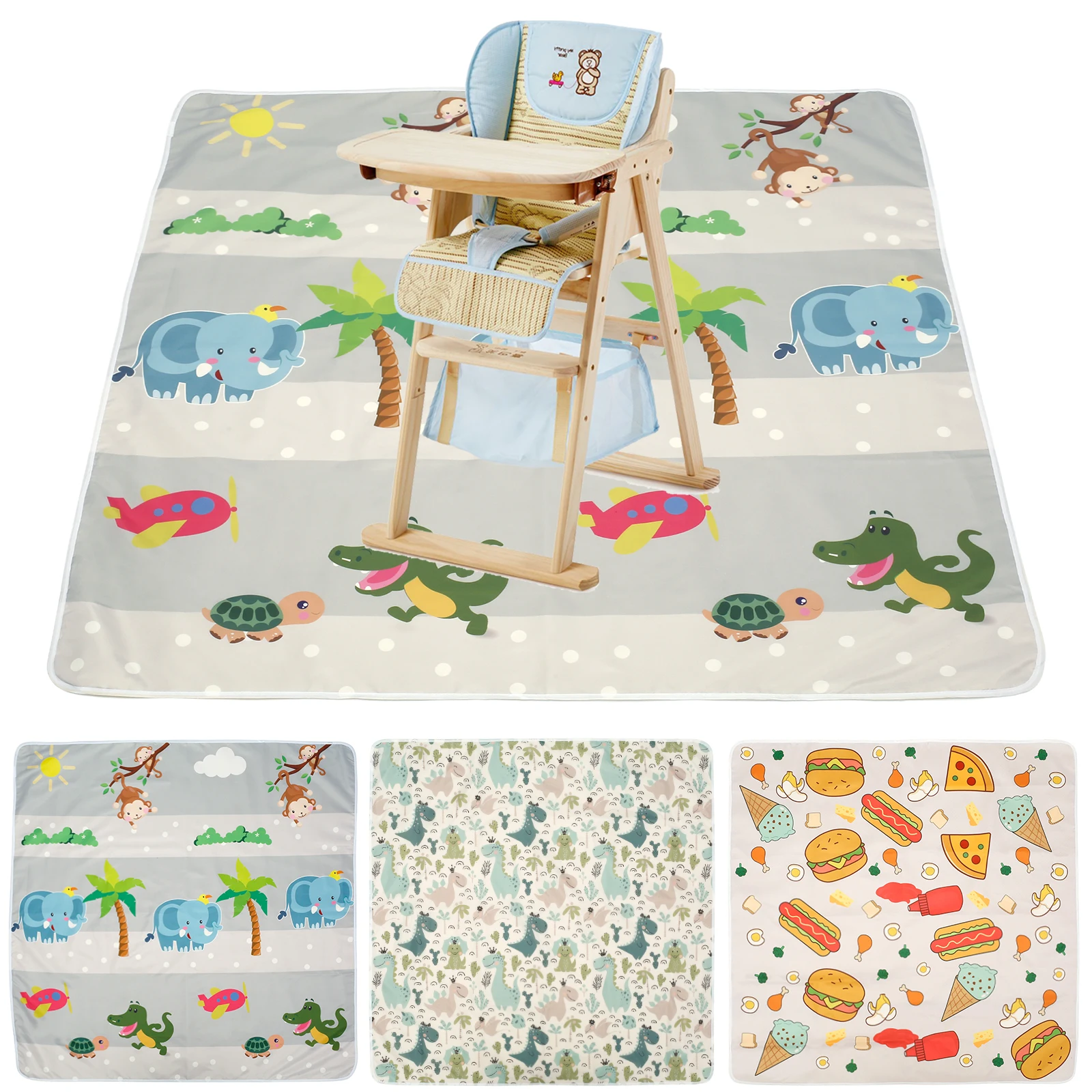 Baby Splash Mat Non-slip High Chair Feeding Mat Waterproof Baby Splat Mat Cute Cartoon Baby Spill Mat Reusable High Chair Floor