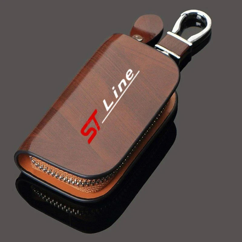 1Pcs Leather Wood Grain Car Key Cover Keychain Case For Ford ST Line Focus X 2 3 Mondeo Fiesta Kuga MK2 MK3 MK4 Auto Accessories