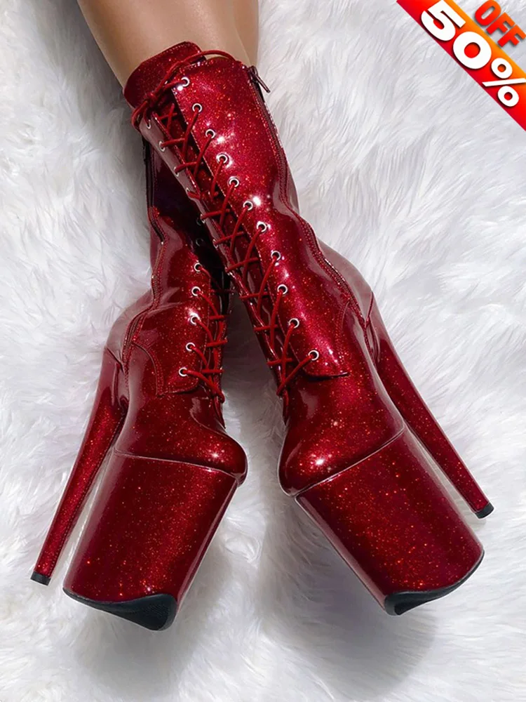 

Sexy Lace-Up Platform Strip Boots 20cm High Heels for Party Pole Dance Nightclub Stripper Mature Models Exotic Fetish Shoes