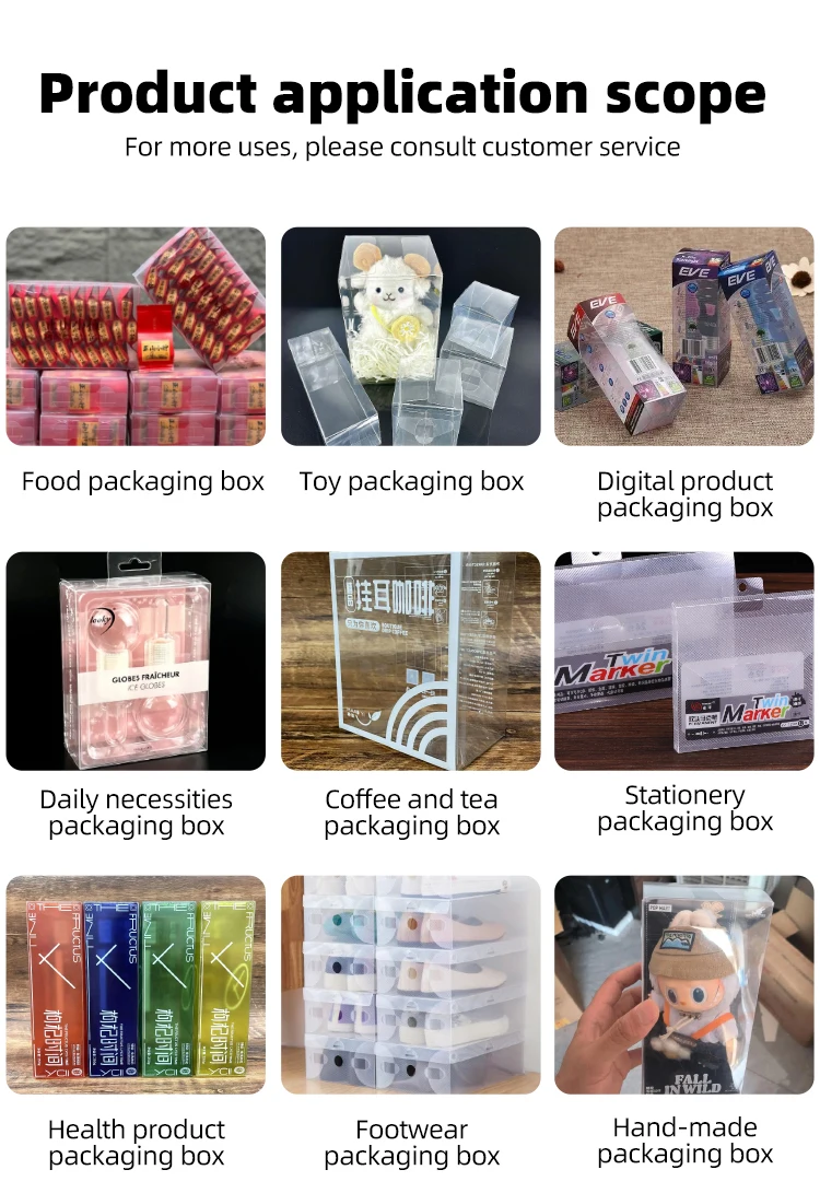 50 Stück Transparente Faltbare Quadratische Geschenkboxen aus PET-Kunststoff PVC Einzelhandels-Geschenkverpackung Durchsichtige Aufbewahrungsbox für Figuren – Detail 11