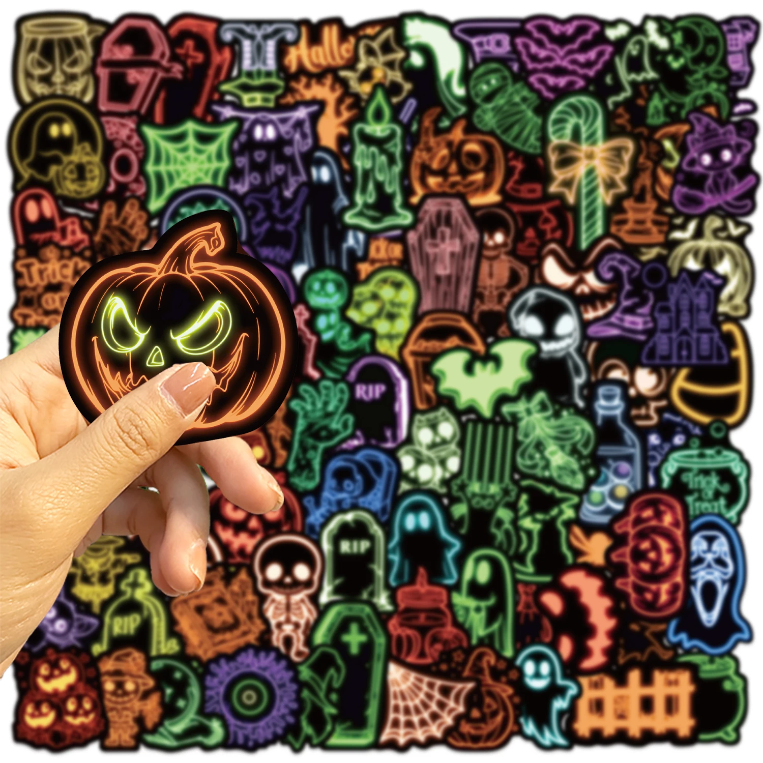 100PCS Neon Halloween Stickers for Vibrant Graffiti Decorate Laptops, Phones, Luggage, and Water Bottles Waterproof Stickers