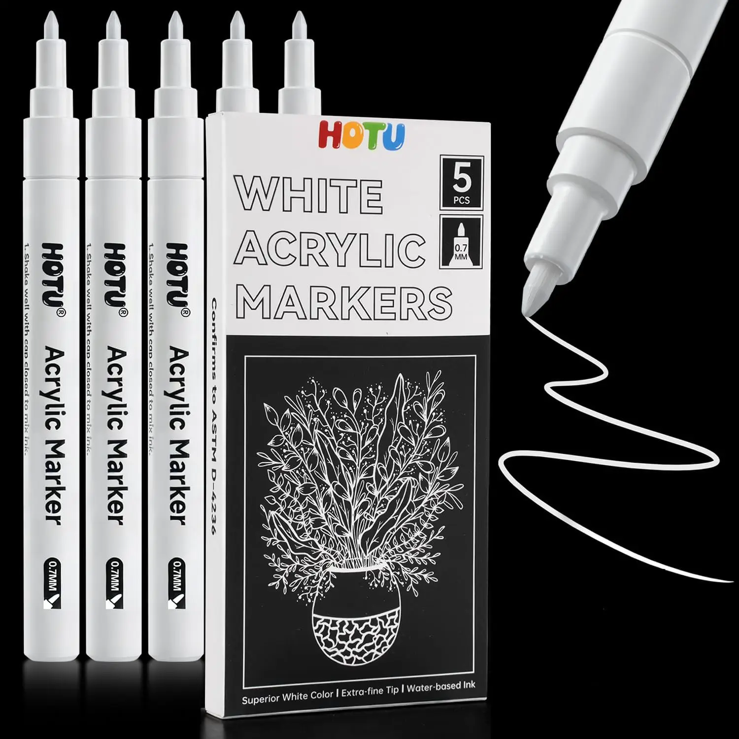 

5 Pack White Paint Markers, Extra Fine Tip 0.7mm for Precise Details on Glass, Metal, Wood, Ceramic, Fabric