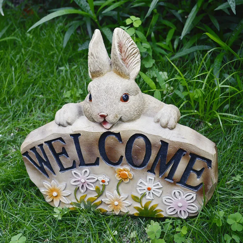 

Rabbit Welcome Board Garden Outdoor Creative Welcome Decoration Kindergarten Courtyard Cute Decoration Fairy Garden