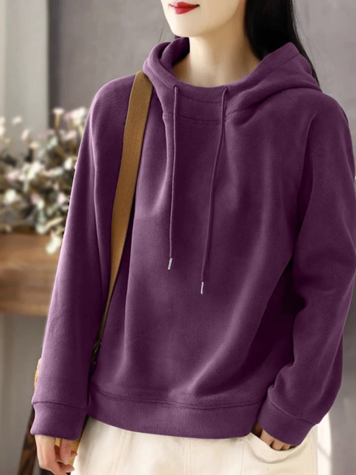 

Утепленная женская толстовка с длинными рукавами свободного кроя, теплая, однотонная, в корейском стиле, для повседневной носки