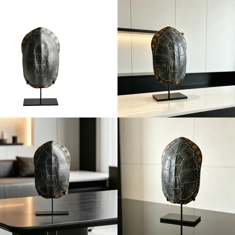 for Wabi Sand Retro Black Turtle Shell Sculpture Ornament Niche Living Room Study Medieval Literary Artistic Style Desktop