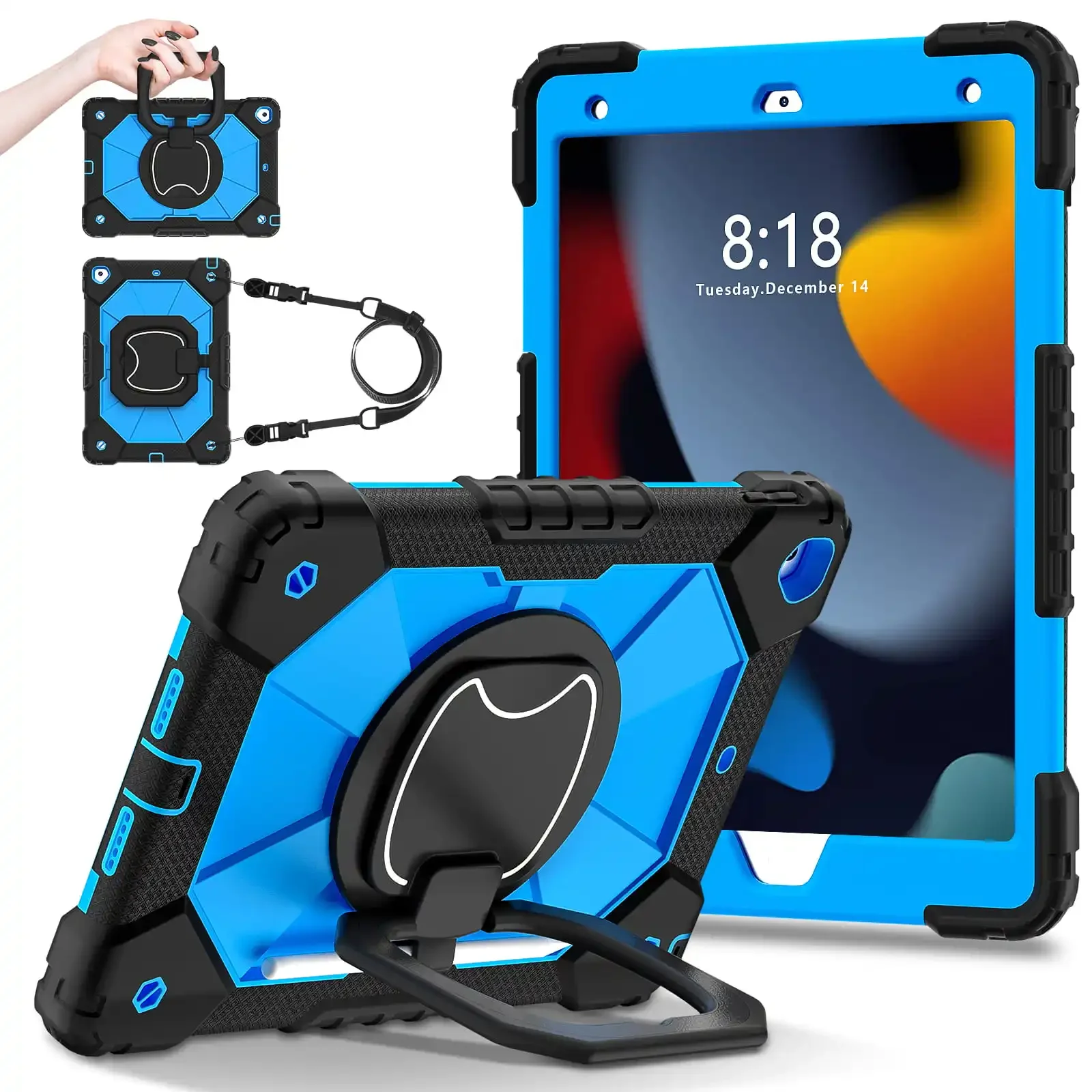 Case for Apple ipad pro 7th 8th 9th 10.2 inch Heavy Duty Shockproof Kids Tablets Cover Hand Strap 360°Handle Stand Rugged Funda