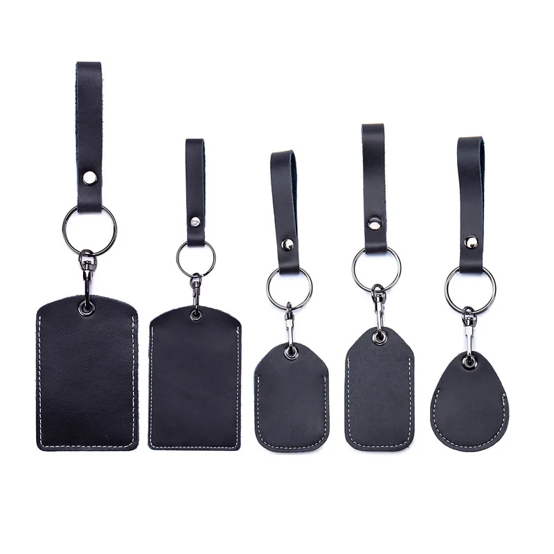 1PCS ป้องกัน ID Card Case Keychain Access กระเป๋าแท็กแหวนวัวหนังพวงกุญแจกุญแจประตูล็อค Access หมวดหมู่