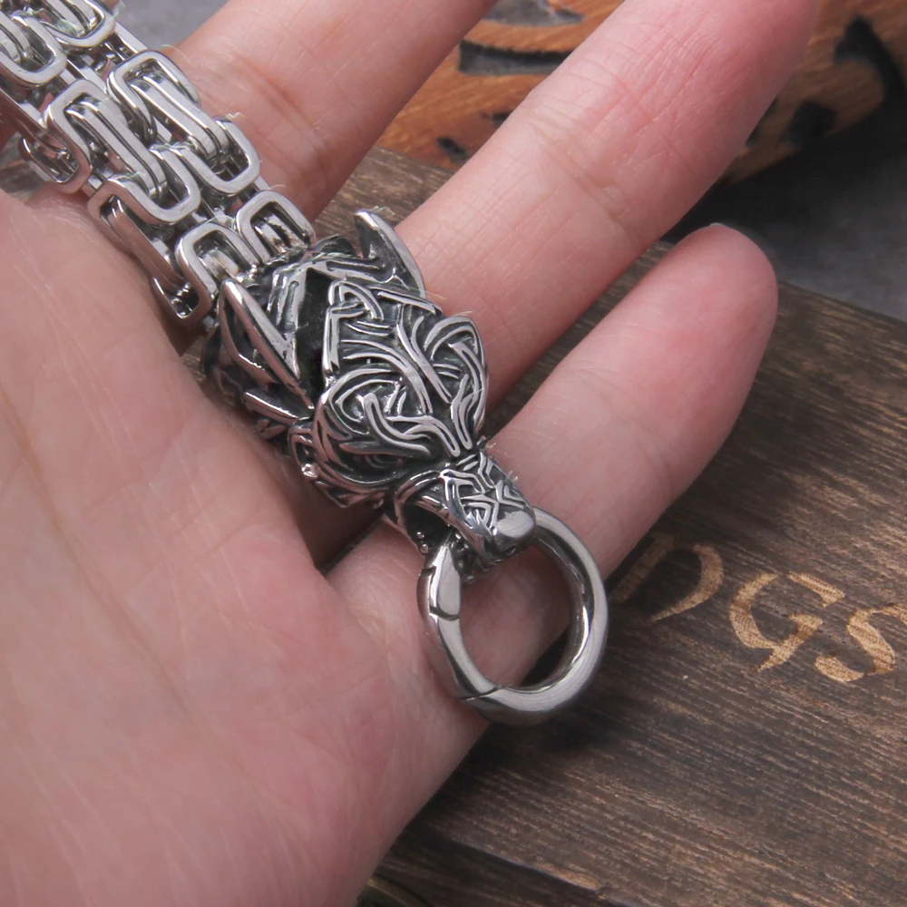 Never Fade Men Celtic Wolf Necklaces Viking Vegvisir Amulet Hammer Pendant Norse Runes Anchor Stainless Steel King Chain Jewelry view 4