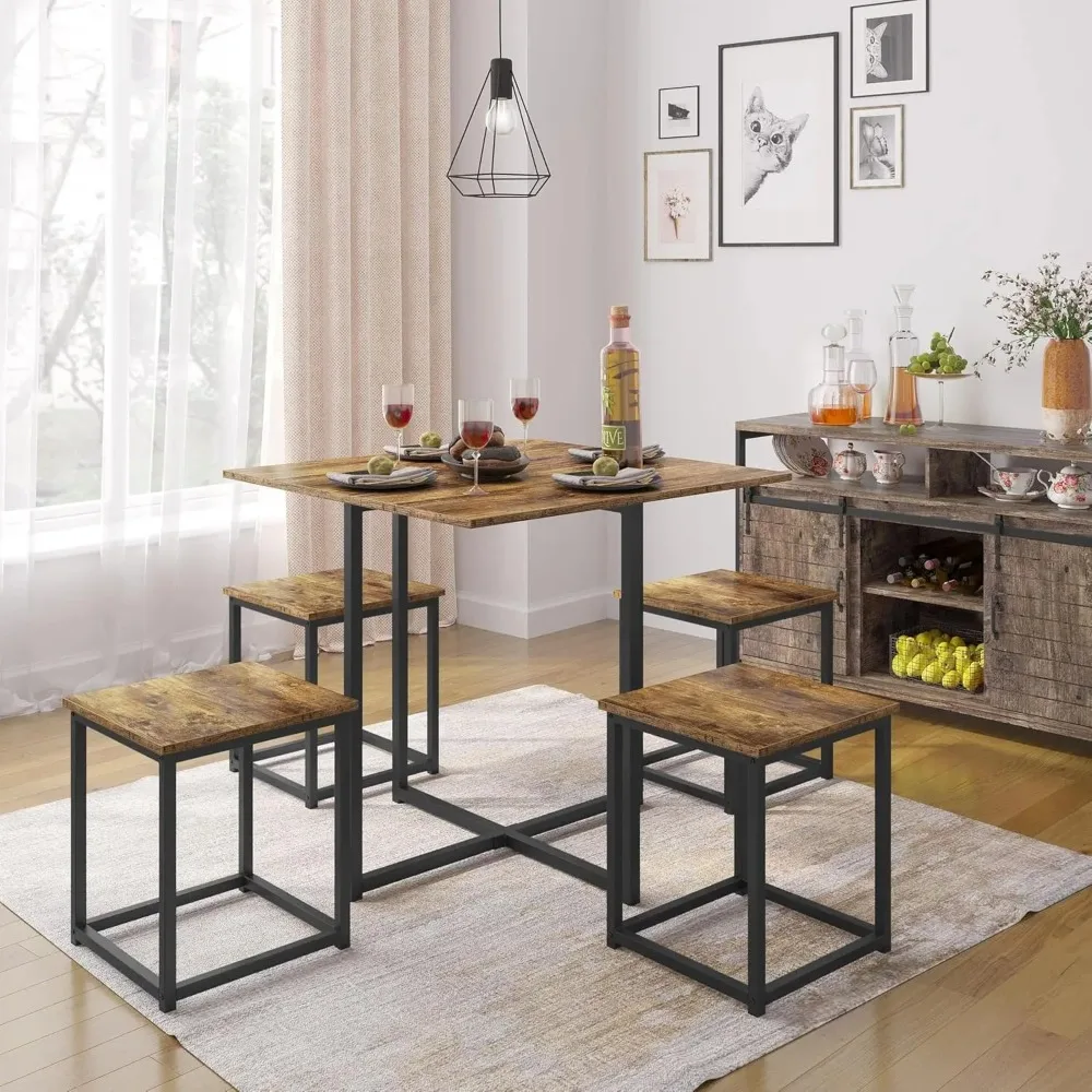 5 Piece Dining Table & Chair Set - Compact Dining Table Sets Small Kitchen Table with 4 Stools for Dining Room Small Space