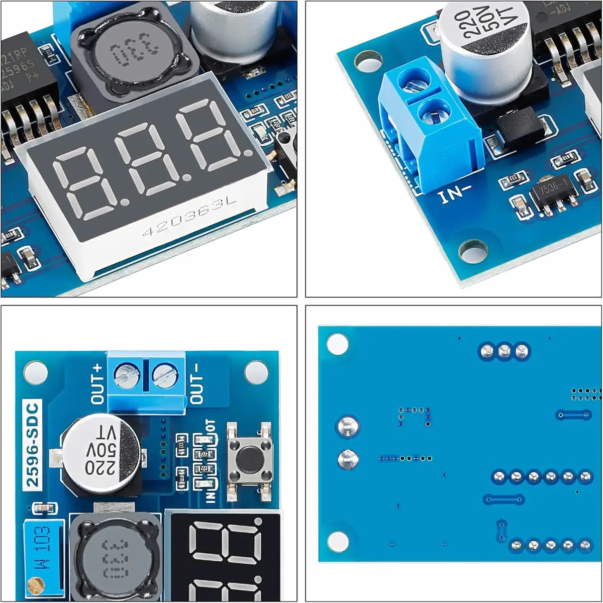 LM2596 Adjustable Voltage Regulator 4.0-40V to 1.25-37V DC36V 24V 12V to 5V 2A Step-Down Power Module with LED Voltmeter Display