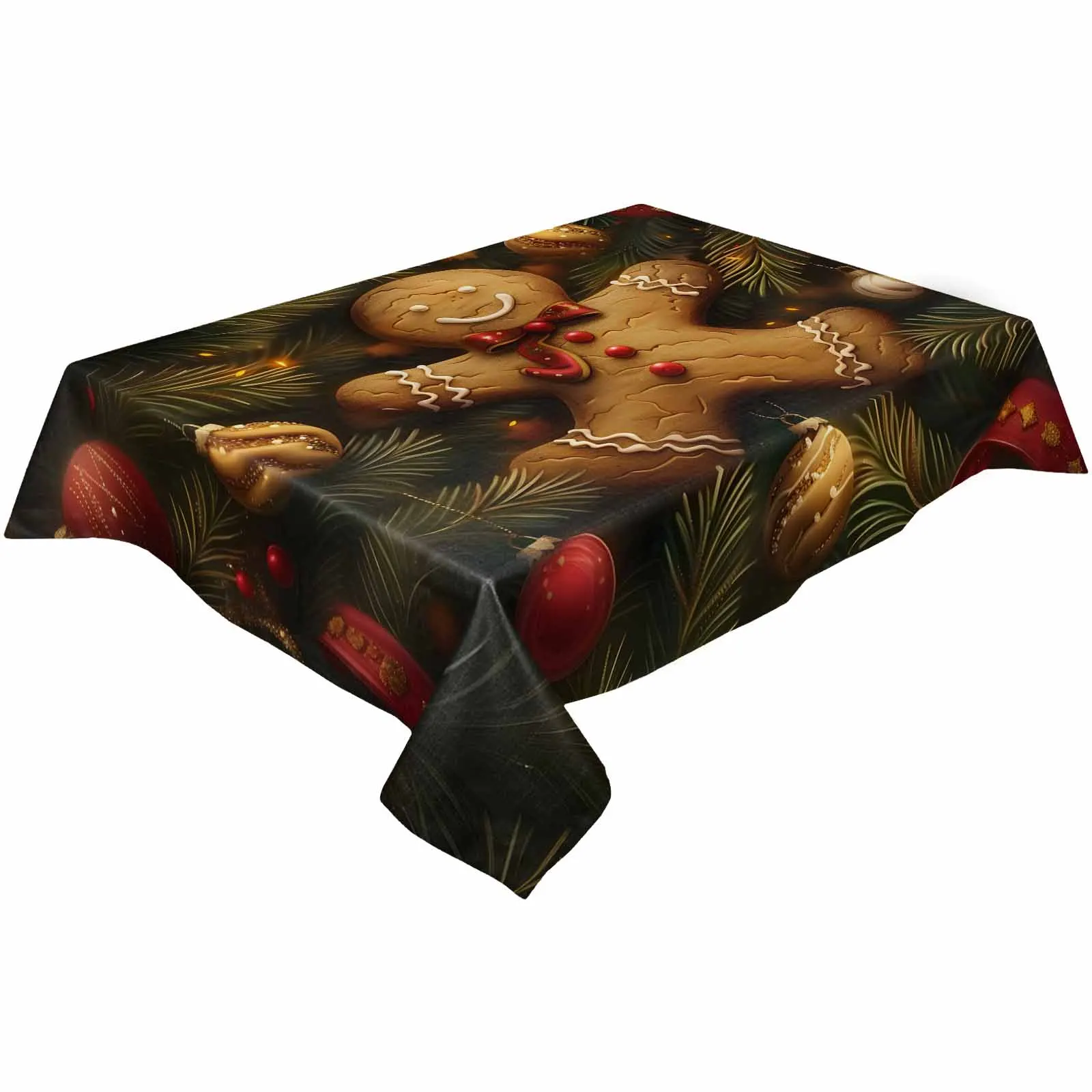 Christmas Pine Branch Gingerbread Man Tablecloths Waterproof Kitchen Coffee Table For Living Room Home Decor Dining Table