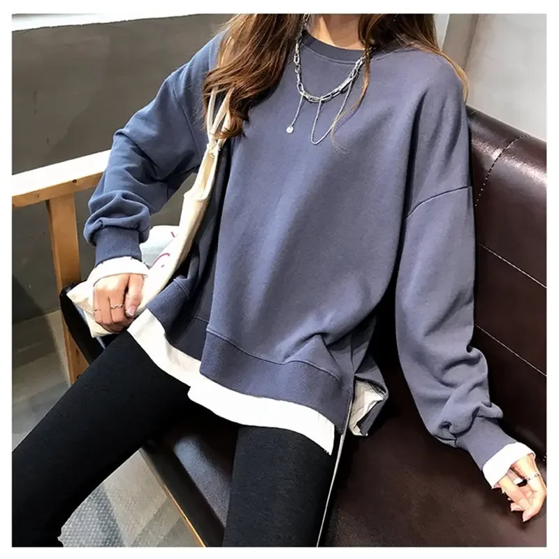 Hoodies Women Soft Thin Korean Style Loose Long-sleeved O-neck Ulzzang Solid Streetwear Minimalist Womens Clothing Chic Casual