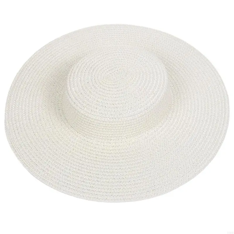 Customizable Straw Hat Base with Plain Texture, Broad and Flat Top for DIY Trims, Costume Styling and Crafts Y08E