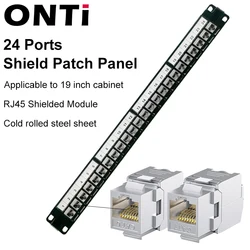 RJ45 shielded module 24 port patch panel Tool-Free rackmount wall mount CAT6/CAT6A/CAT7/CAT8 STP Keystone Jack 1U 19 inch