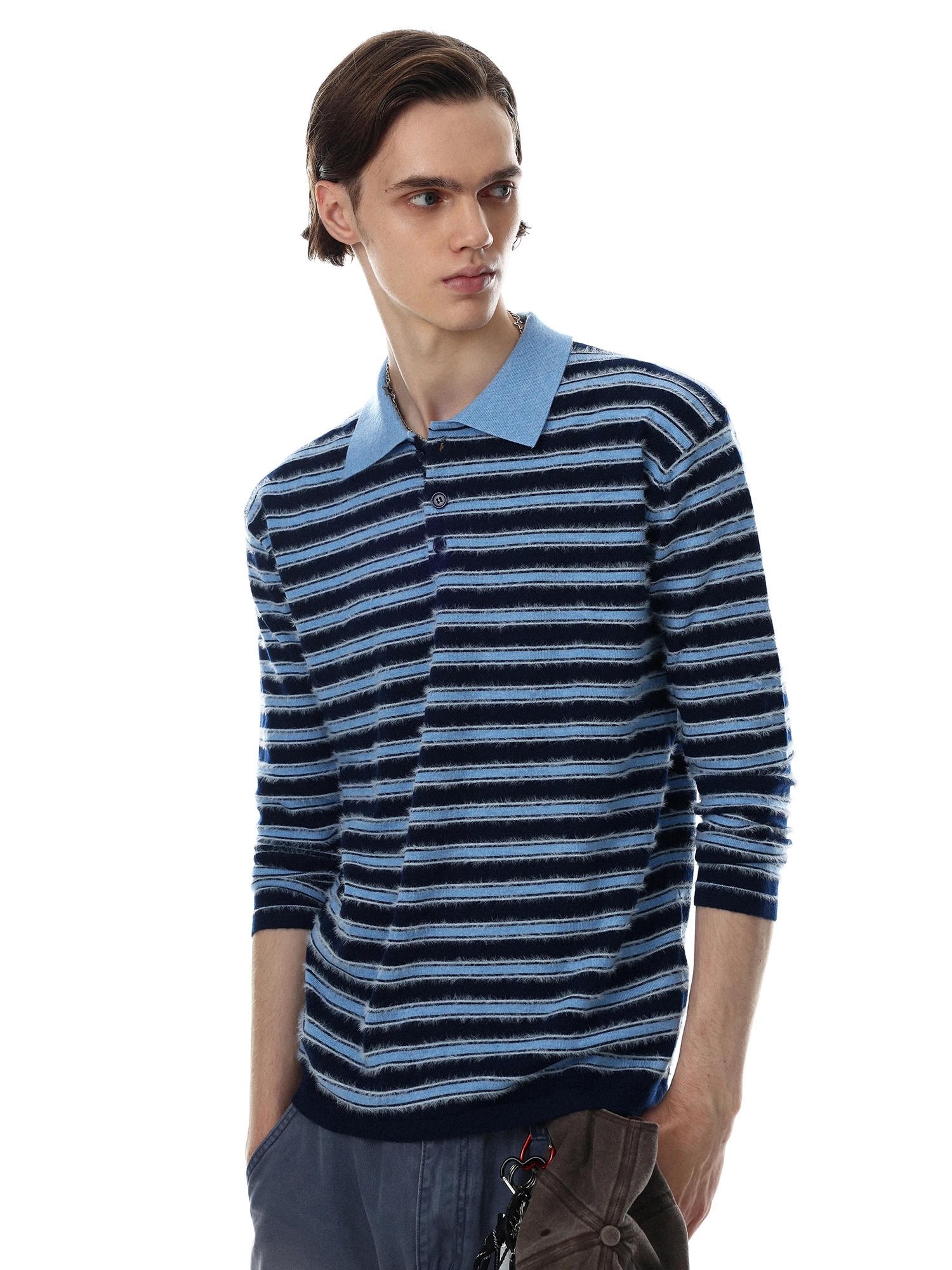 MR NEARLY American Retro Striped Color Block Collar  Shirt Men's Loose Casual Top Fashion Brand Versatile Comfortable