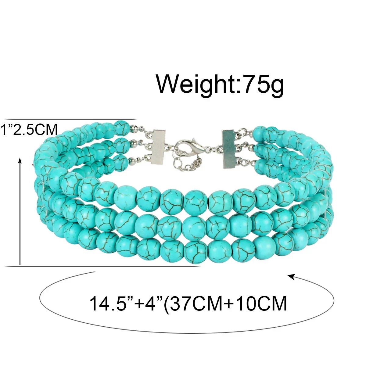 8mm Round Blue Turkey Turquoises Stone Short Multi-layer Necklace Choker Women\'s Necklace Ornaments Wholesale DIY Jewelry Making