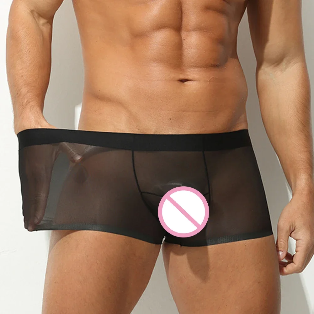 Mens Ice Silk Sheer Low Waist Boxer Briefs Underwear Trunks Shorts Underpants Breathable Moisture Absorption Boxers