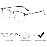 Men Fashion Photochromic Anti-blue Light Prescription Eyeglasses Metal Rectangle Office Computer Reading Driving Myopia Glasses