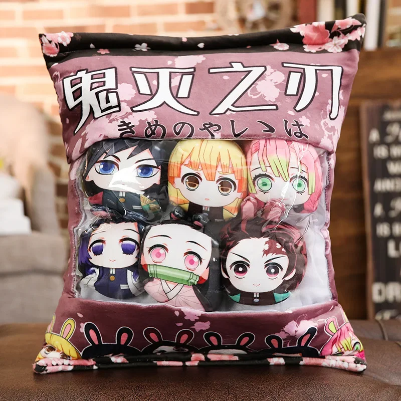 12CM Six inside Anime Demon Slayer Cosplay Cute Cotton Doll Plush Ball Pillow Back Cushion Mascot Cartoon Xmas Gift Game