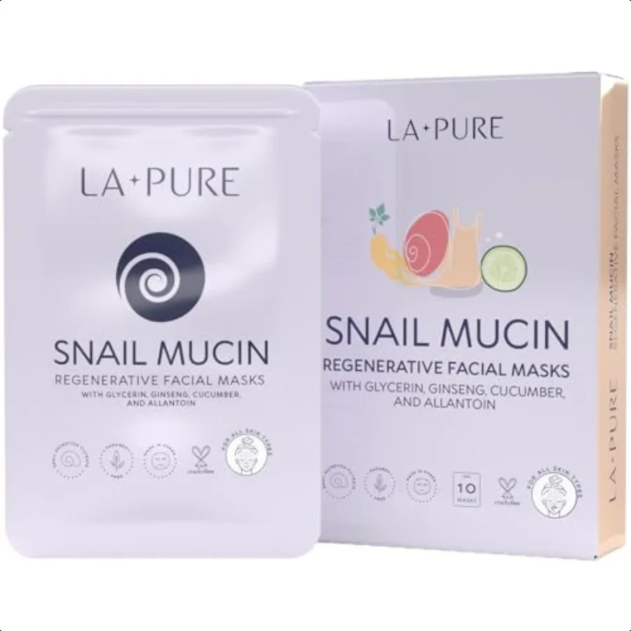 

Snail Mucin Mask 10ct Korean Sheet Mask Pack for Signs of Aging Aid Skin Repair Hydration Pure Snail Mask for Face with Collage