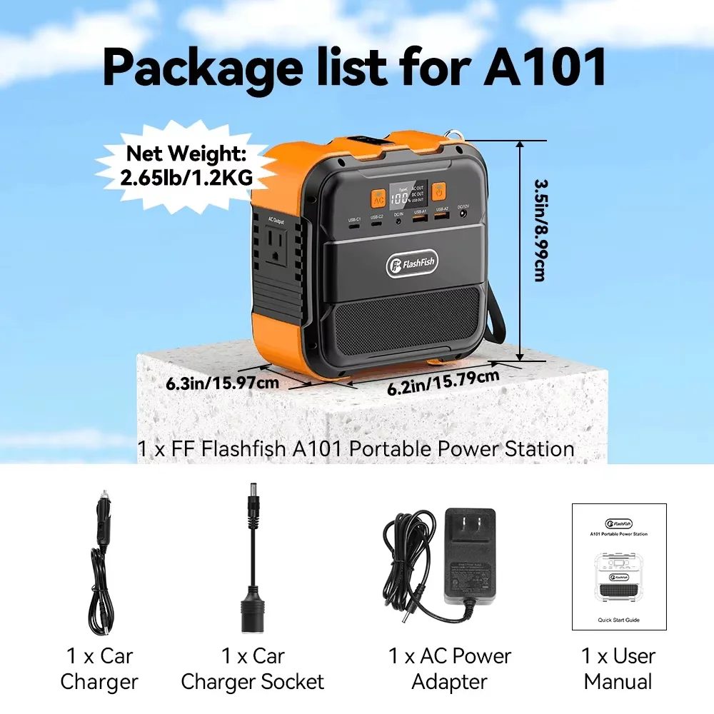 FlashFish A101 Mini Portable Power Station 120W Solar Generator 98Wh Battery Home Backup Outdoor Camping Mobile power Easy Carry